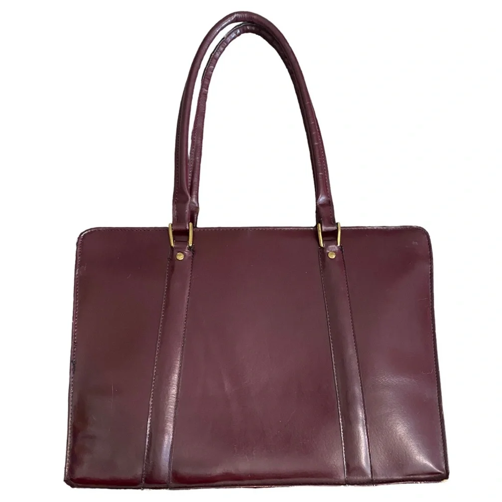 VTG Laptop Portfolio Bag Burgundy Full Grain Leather Briefcase Made In Romania